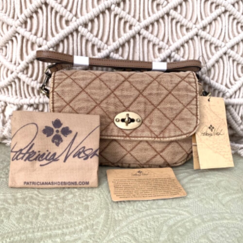 NWT PATRICIA NASH Bonny Quilted Stonewashed Denim Crossbody Bag Biscuit Beige - Picture 11 of 16